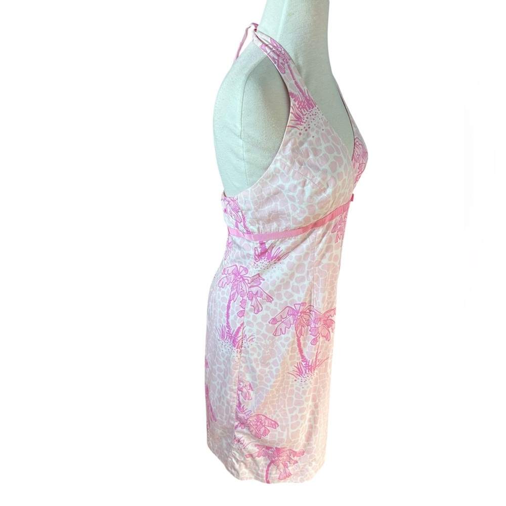 Lilly Pulitzer Vintage Y2K Pink Palm Tree Print With Bow Halter Mini Dress - Picture 8 of 10